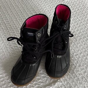 Sperry Black Boots with Pink Interior